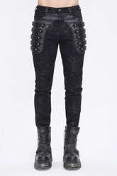 Pantalon punk pour homme à imprimé usé avec boucles multiples noires